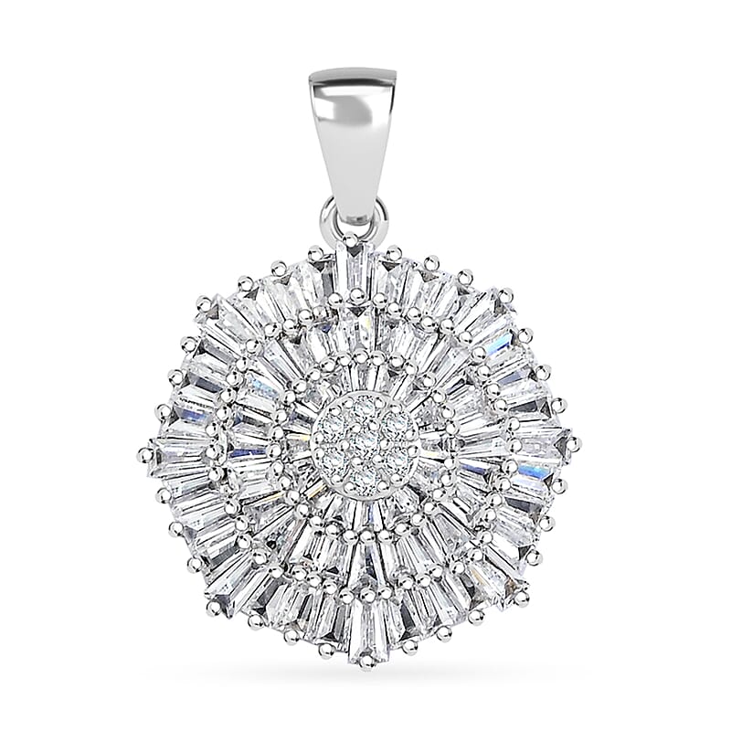 Simulated Diamond 1.35 ctw Floral Pendant without Chain in Rhodium Over Sterling Silver 