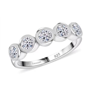 Luxuriant Lab Grown Diamond (VS) 5 Stone Ring in Rhodium Over Sterling Silver (Size 10.0) 1.00 ctw