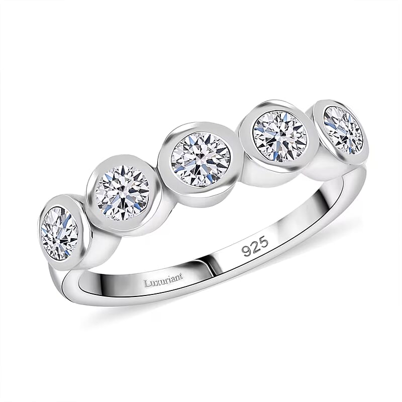 Luxuriant Lab Grown Diamond (VS) 5 Stone Ring in Rhodium Over Sterling Silver (Size 10.0) 1.00 ctw