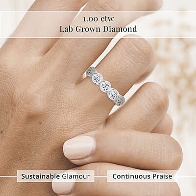 Luxuriant Lab Grown Diamond (VS) 5 Stone Ring in Rhodium Over Sterling Silver (Size 10.0) 1.00 ctw