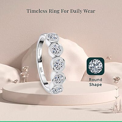 Luxuriant Lab Grown Diamond (VS) 5 Stone Ring in Rhodium Over Sterling Silver (Size 10.0) 1.00 ctw