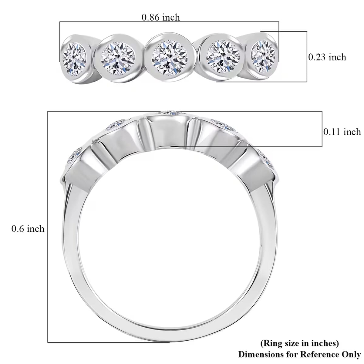 Luxuriant Lab Grown Diamond (VS) 5 Stone Ring in Rhodium Over Sterling Silver (Size 10.0) 1.00 ctw image number 7