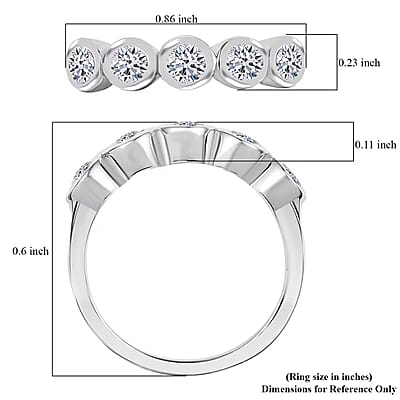 Luxuriant Lab Grown Diamond (VS) 5 Stone Ring in Rhodium Over Sterling Silver (Size 10.0) 1.00 ctw