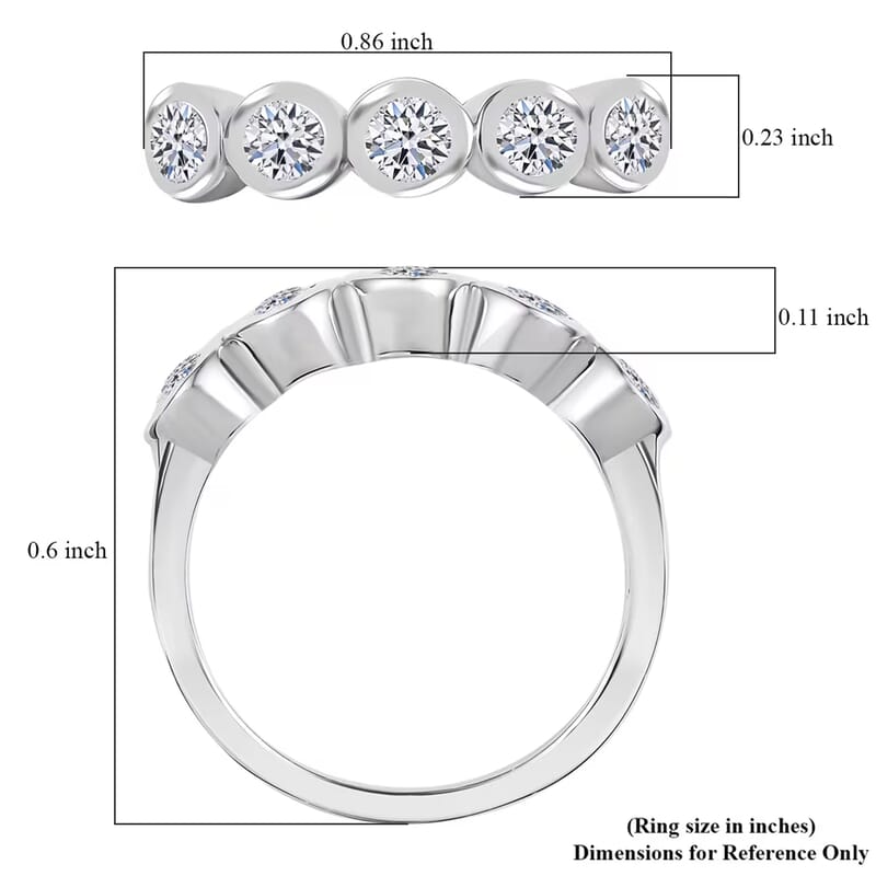 Luxuriant Lab Grown Diamond (VS) 5 Stone Ring in Rhodium Over Sterling Silver (Size 10.0) 1.00 ctw