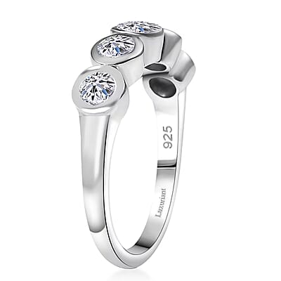Luxuriant Lab Grown Diamond (VS) 5 Stone Ring in Rhodium Over Sterling Silver (Size 10.0) 1.00 ctw