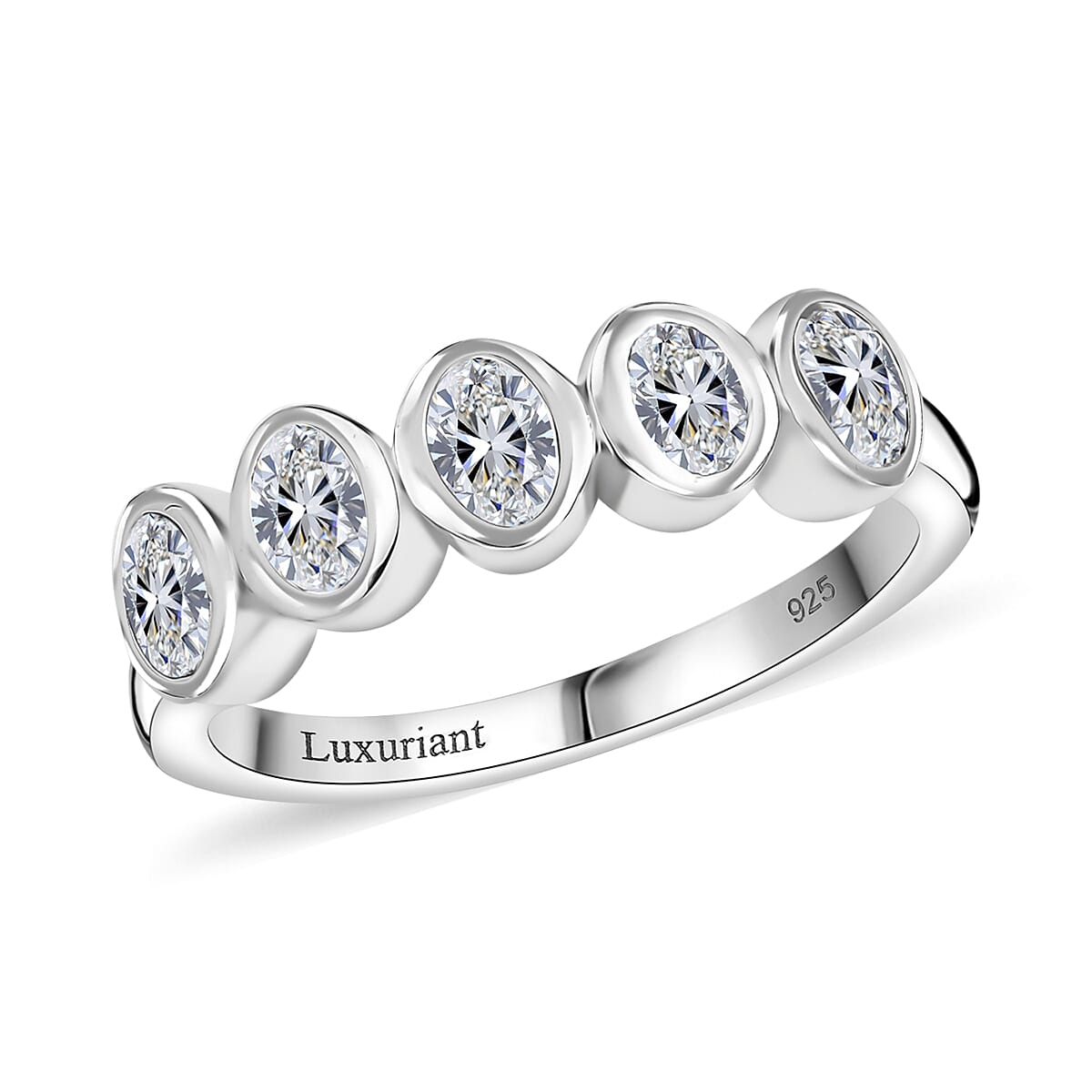 Luxuriant Lab Grown Diamond VS 1.00 ctw 5 Stone Ring in Rhodium Over Sterling Silver (Size 9.0)  image number 0