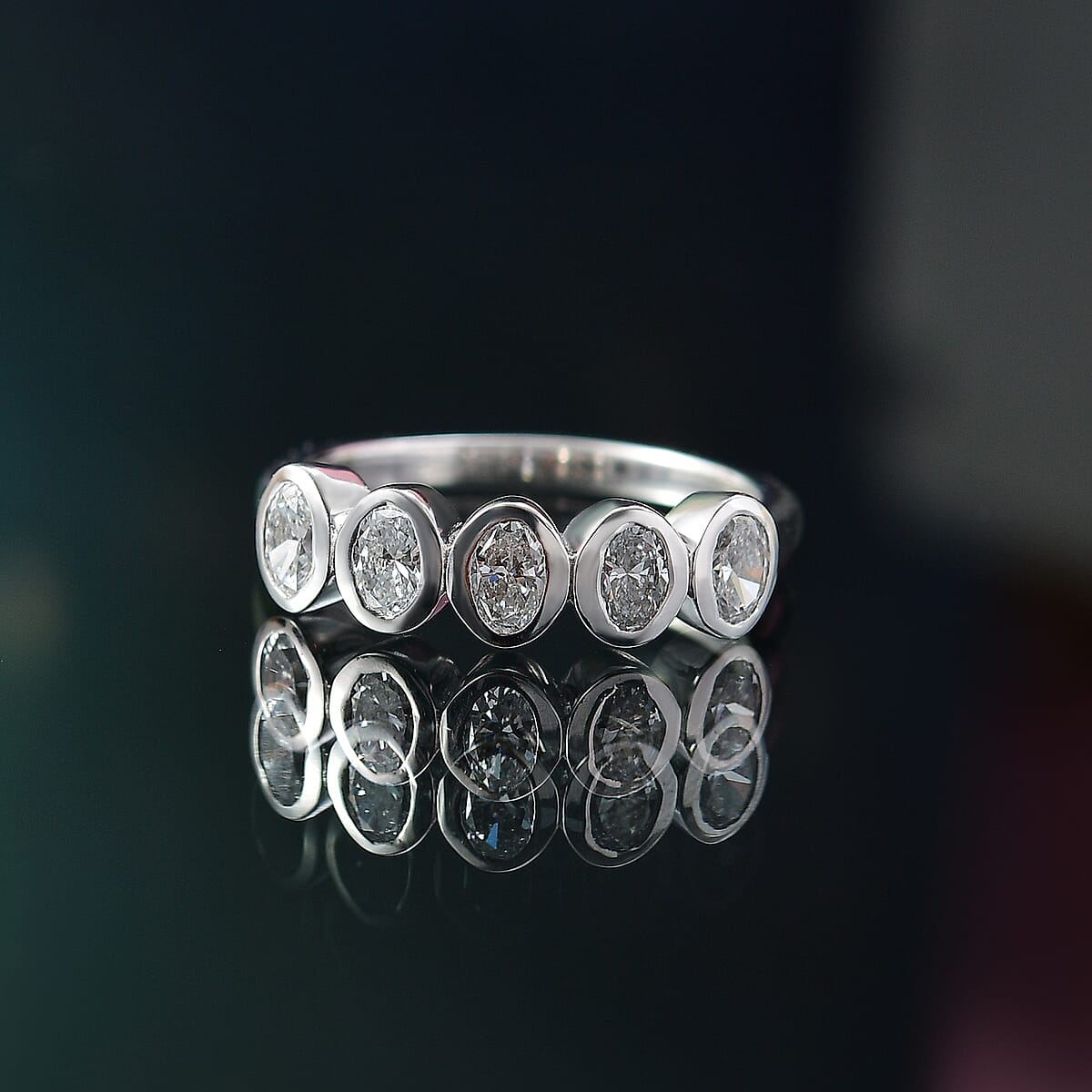 Luxuriant Lab Grown Diamond VS 1.00 ctw 5 Stone Ring in Rhodium Over Sterling Silver (Size 9.0)  image number 1