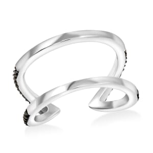Thai Black Spinel Open Band Ring in Rhodium Over Sterling Silver (Size 6.0)