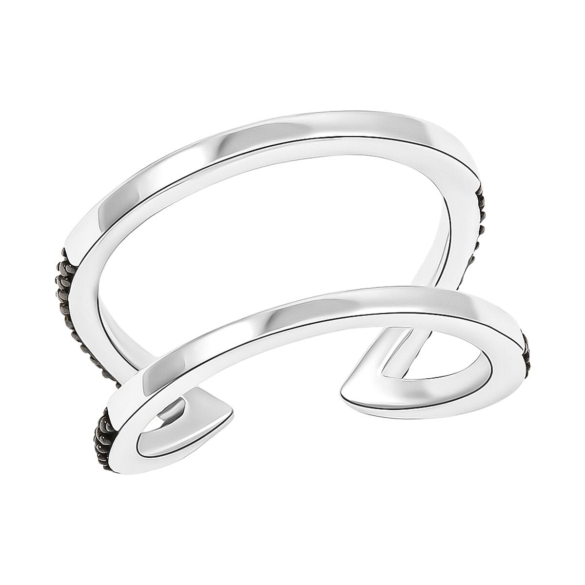Thai Black Spinel Open Band Ring in Rhodium Over Sterling Silver (Size 9.0) image number 0