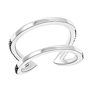Thai Black Spinel Open Band Ring in Rhodium Over Sterling Silver (Size 9.0)