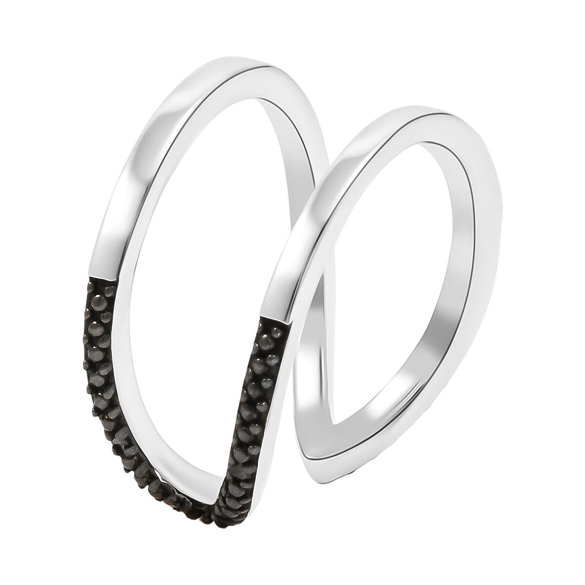 Thai Black Spinel Open Band Ring in Rhodium Over Sterling Silver (Size 9.0) image number 3