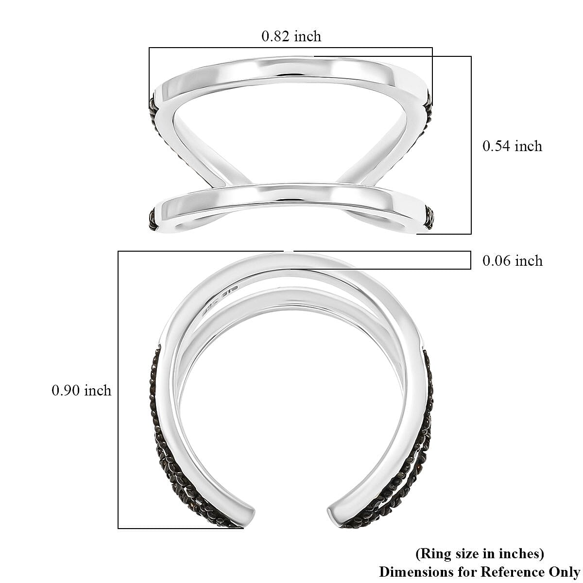 Thai Black Spinel Open Band Ring in Rhodium Over Sterling Silver (Size 9.0) image number 4