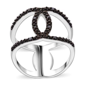 Thai Black Spinel Eclipse Embrace Ring in Rhodium Over Sterling Silver (Size 6.0)