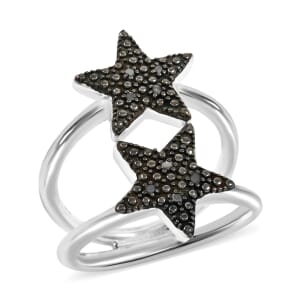 Thai Black Spinel Ring in Rhodium Over Sterling Silver (Size 6.0)