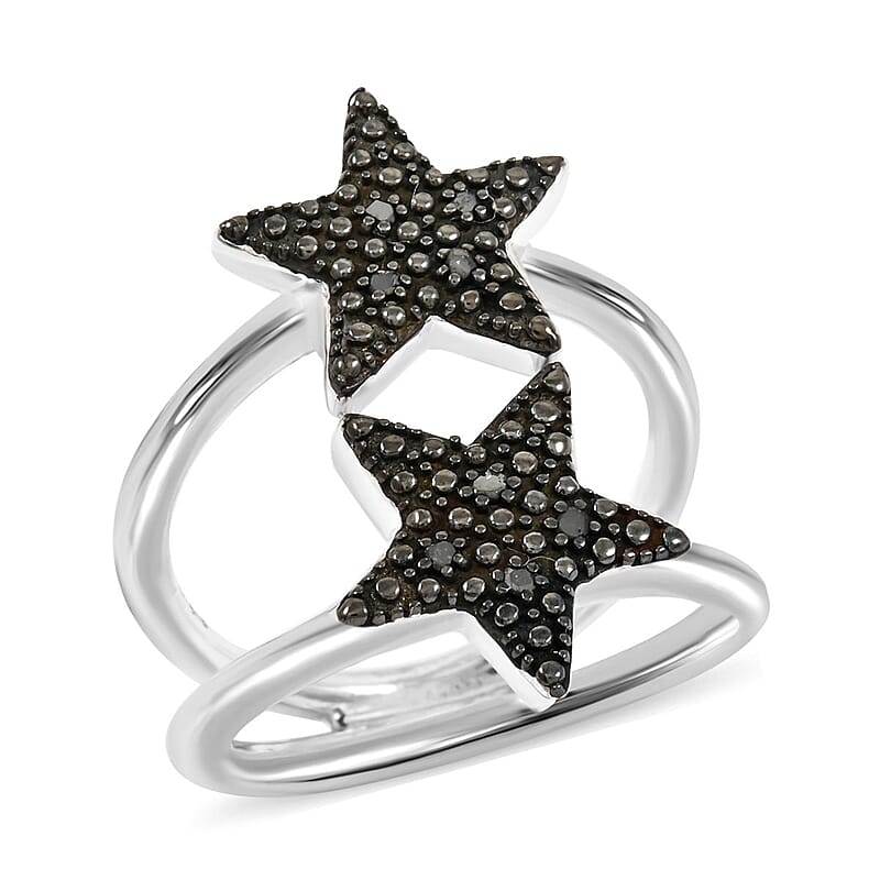 Thai Black Spinel Ring in Rhodium Over Sterling Silver (Size 6.0)