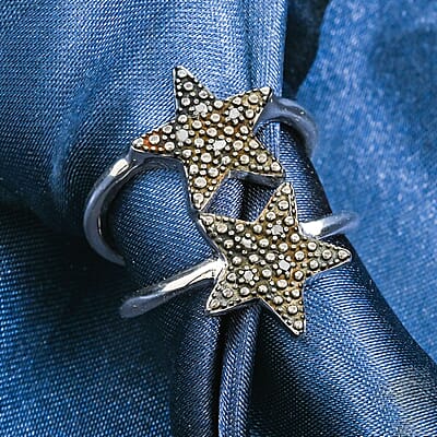 Thai Black Spinel Ring in Rhodium Over Sterling Silver (Size 6.0)