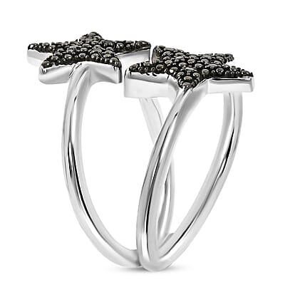 Thai Black Spinel Ring in Rhodium Over Sterling Silver (Size 6.0)