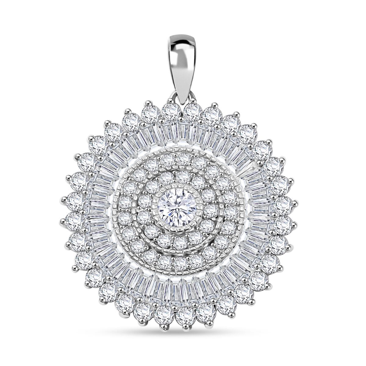 Simulated Diamond 1.35 ctw Round Floral Pendant without Chain in Rhodium Over Sterling Silver  image number 0