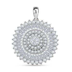 Simulated Diamond 1.35 ctw Round Floral Pendant without Chain in Rhodium Over Sterling Silver 