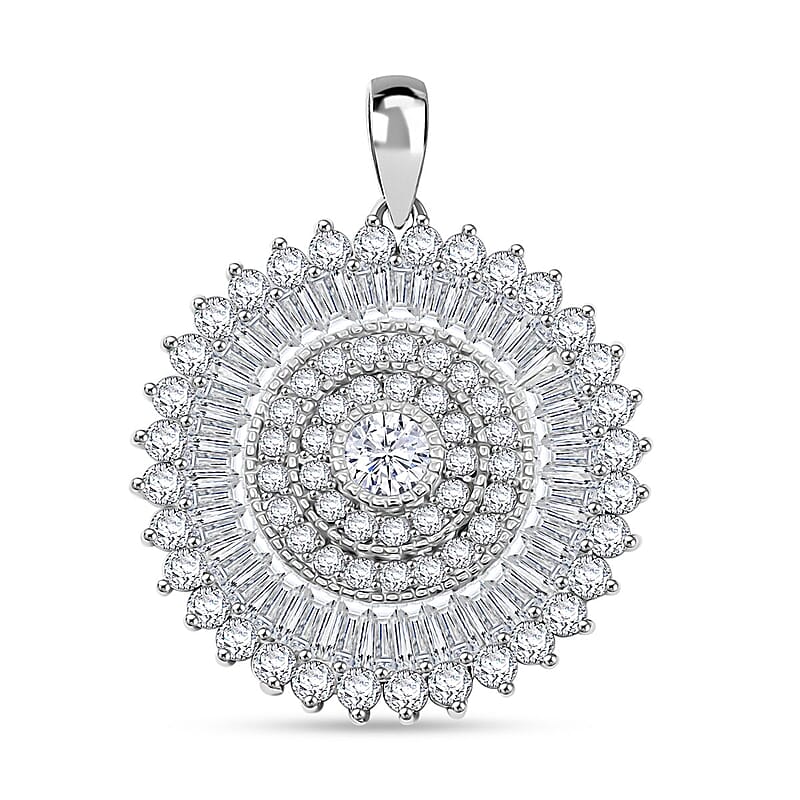Simulated Diamond 1.35 ctw Round Floral Pendant without Chain in Rhodium Over Sterling Silver 