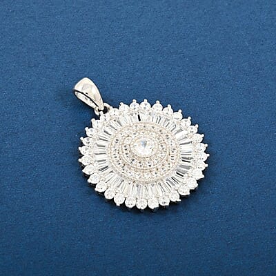 Simulated Diamond 1.35 ctw Round Floral Pendant without Chain in Rhodium Over Sterling Silver 