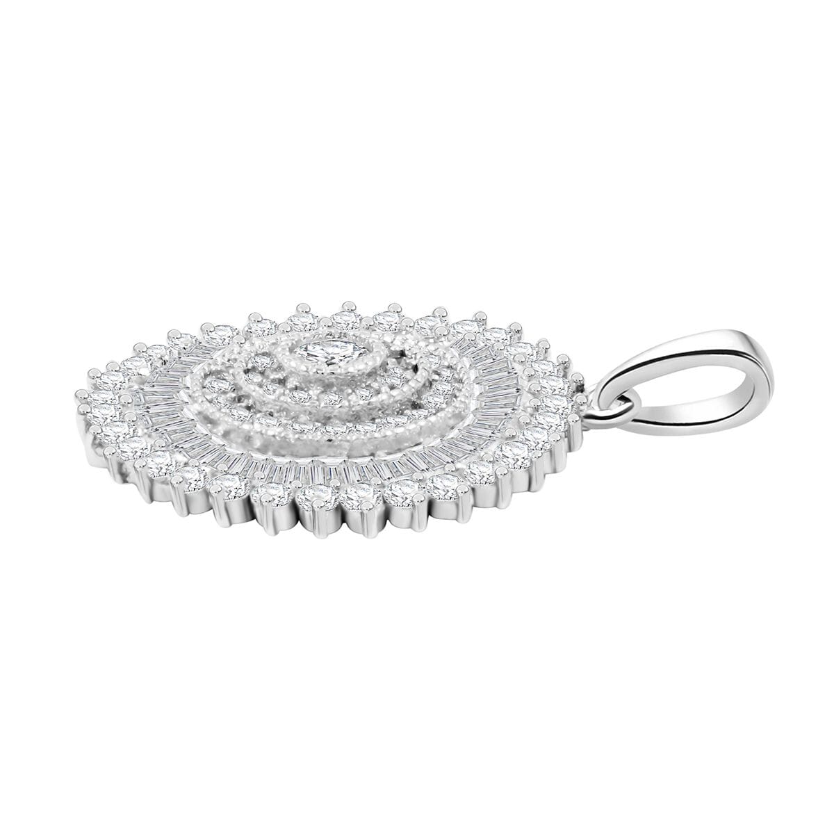 Simulated Diamond 1.35 ctw Round Floral Pendant without Chain in Rhodium Over Sterling Silver  image number 3