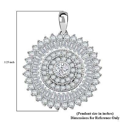 Simulated Diamond 1.35 ctw Round Floral Pendant without Chain in Rhodium Over Sterling Silver 