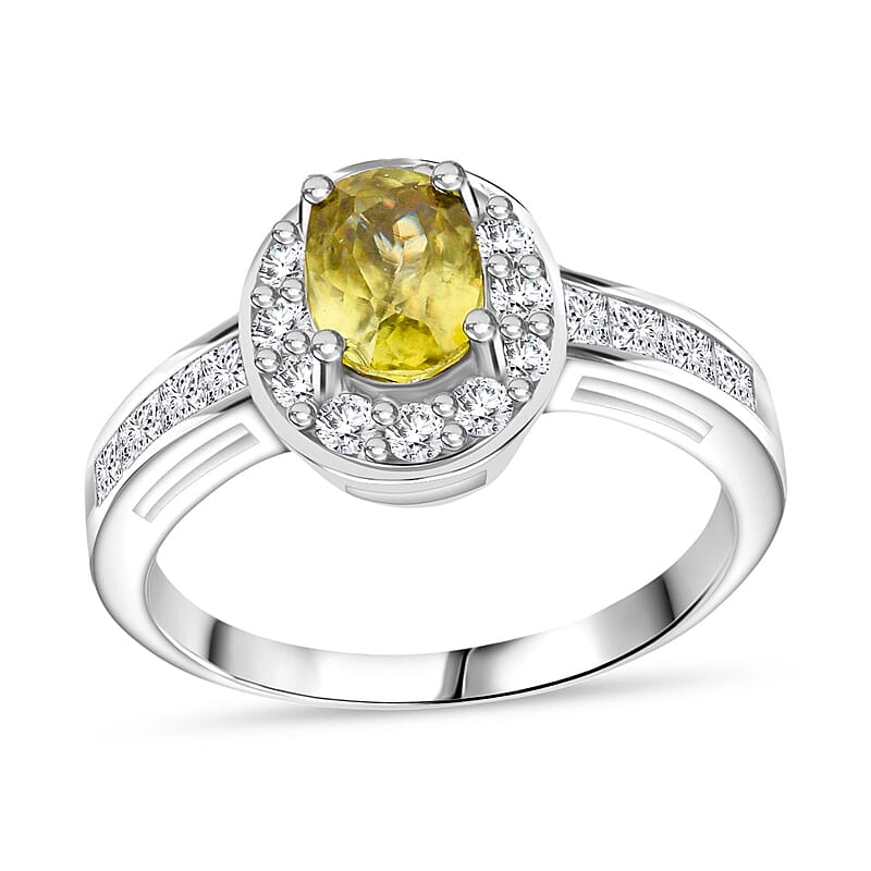 D'Joy Premium Sava Sphene and White Zircon 2.00 ctw Ring in Rhodium Over Sterling Silver (Size 10.0)