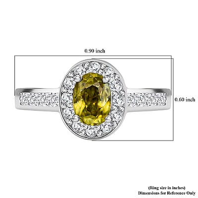 D'Joy Premium Sava Sphene and White Zircon 2.00 ctw Ring in Rhodium Over Sterling Silver (Size 10.0)