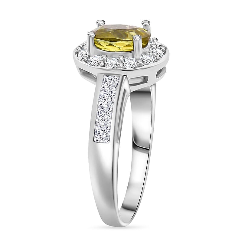 D'Joy Premium Sava Sphene and White Zircon 2.00 ctw Ring in Rhodium Over Sterling Silver (Size 6.0)