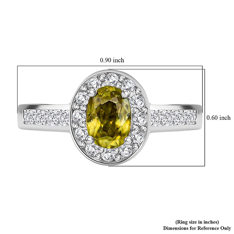 D'Joy Premium Sava Sphene and White Zircon 2.00 ctw Ring in Rhodium Over Sterling Silver (Size 6.0)