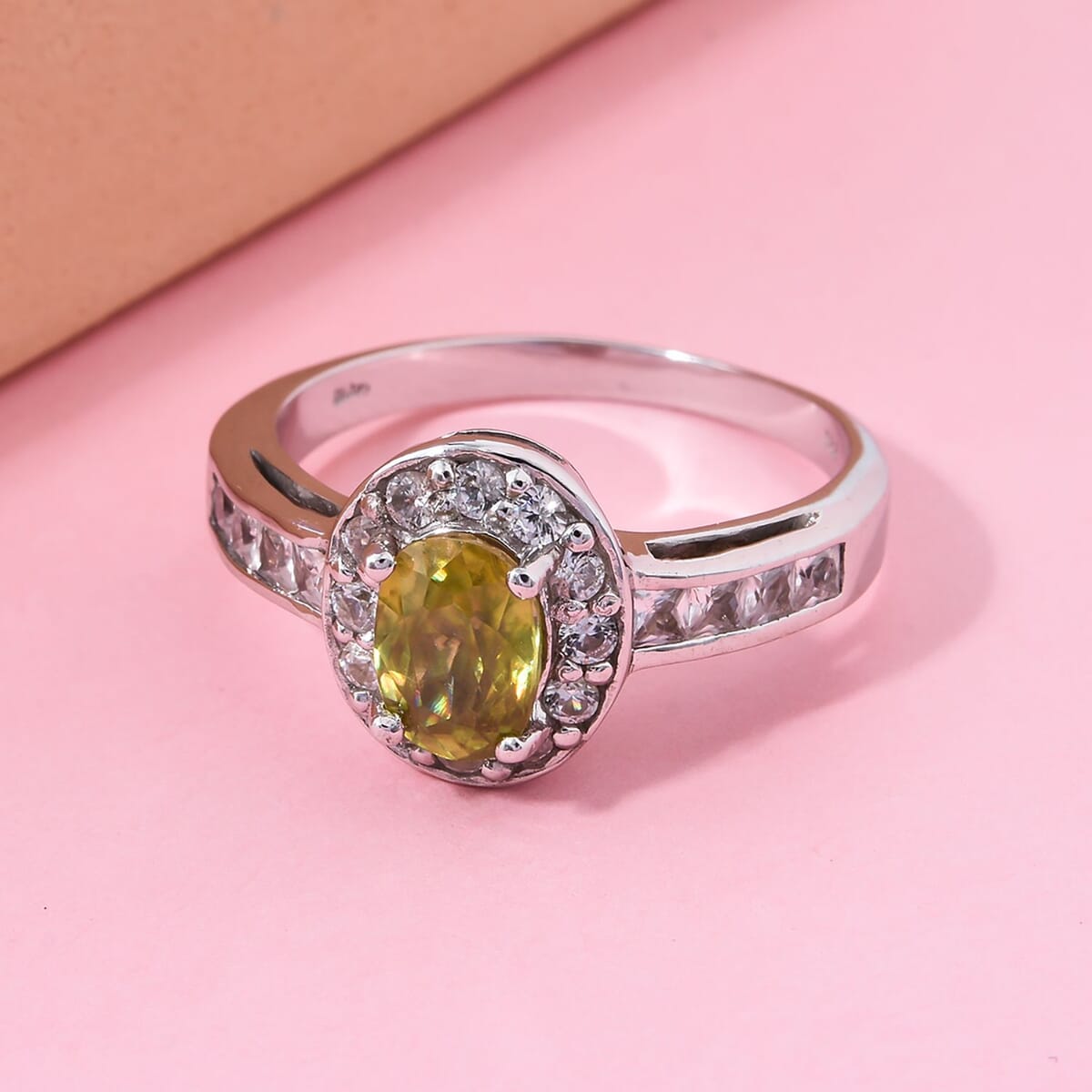 D'Joy Premium Sava Sphene and White Zircon 2.00 ctw Ring in Rhodium Over Sterling Silver (Size 9.0) image number 1