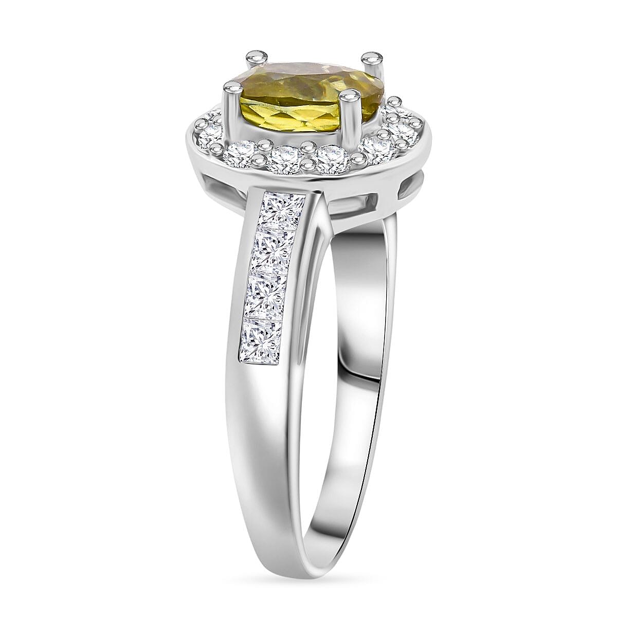 D'Joy Premium Sava Sphene and White Zircon 2.00 ctw Ring in Rhodium Over Sterling Silver (Size 9.0)