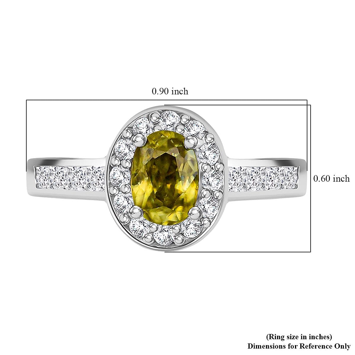 D'Joy Premium Sava Sphene and White Zircon 2.00 ctw Ring in Rhodium Over Sterling Silver (Size 9.0)