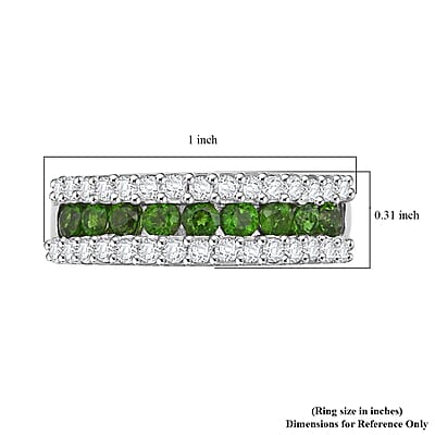 D'Joy Chrome Diopside and White Zircon 1.50 ctw Half Eternity Ring in Rhodium Over Sterling Silver (Size 10.0)