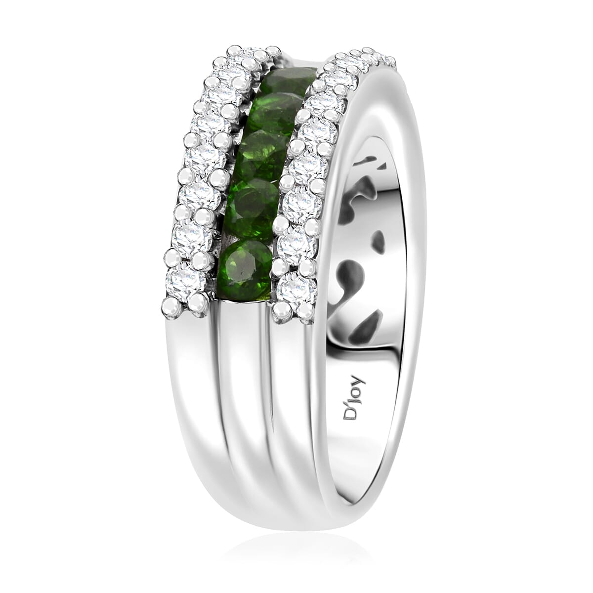 D'Joy Chrome Diopside and White Zircon 1.50 ctw Half Eternity Ring in Rhodium Over Sterling Silver (Size 5.0) image number 3