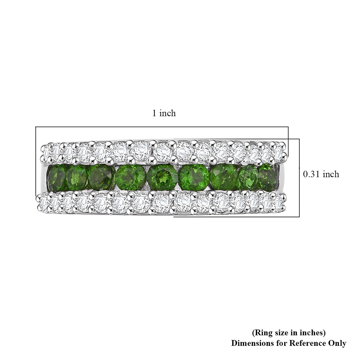 D'Joy Chrome Diopside and White Zircon 1.50 ctw Half Eternity Ring in Rhodium Over Sterling Silver (Size 6.0)