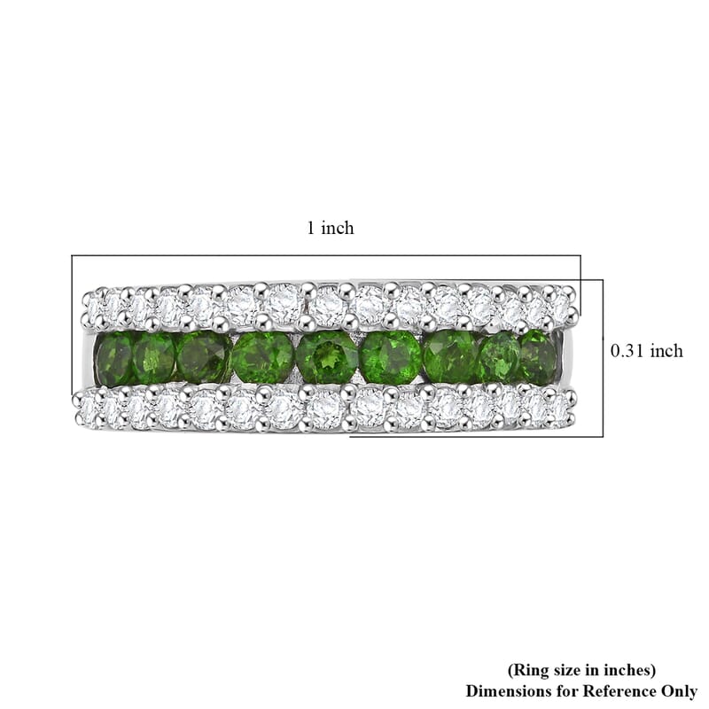 D'Joy Chrome Diopside and White Zircon 1.50 ctw Half Eternity Ring in Rhodium Over Sterling Silver (Size 6.0)