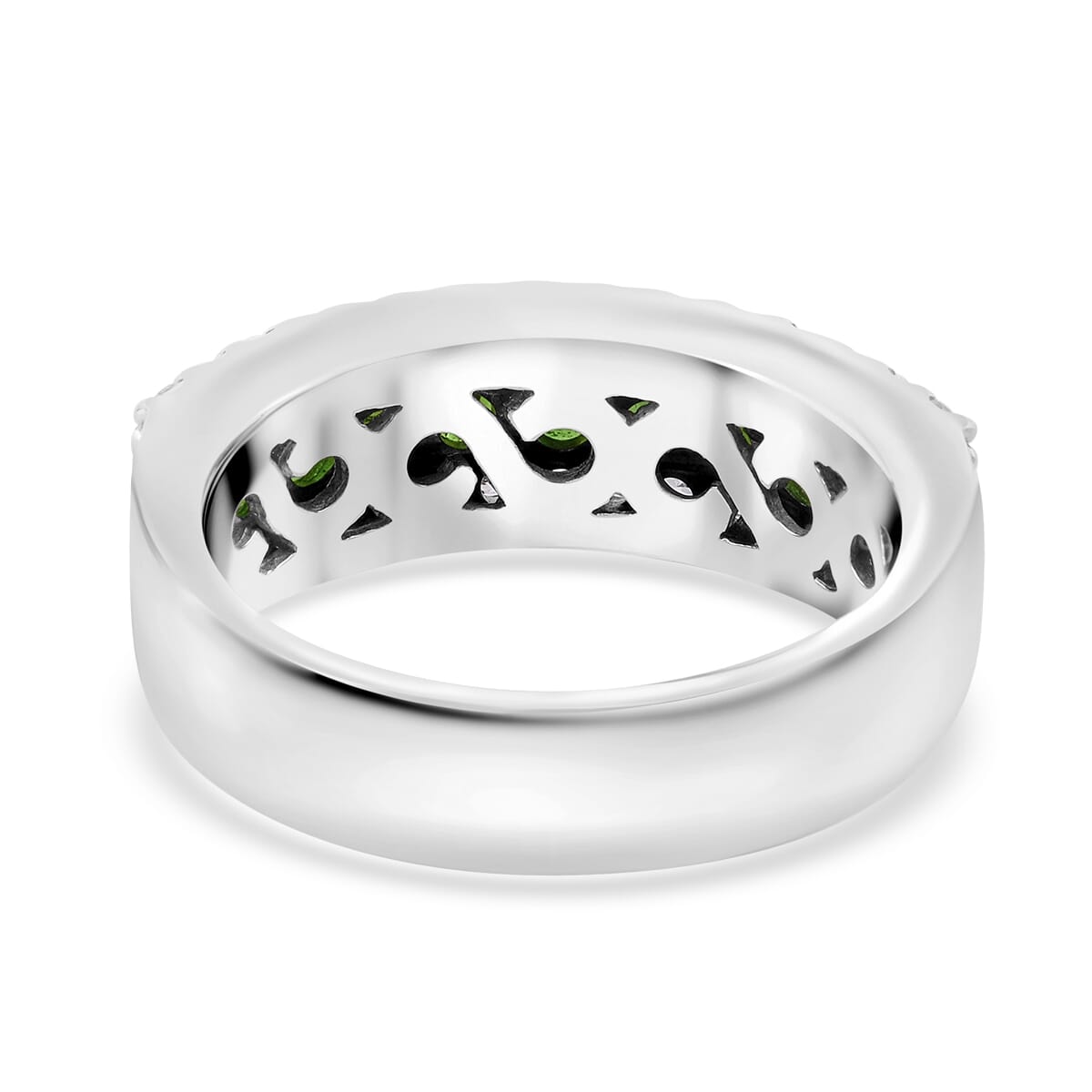 Chrome Diopside and White Zircon 1.50 ctw Half Eternity Ring in Rhodium Over Sterling Silver (Size 7.0) image number 4