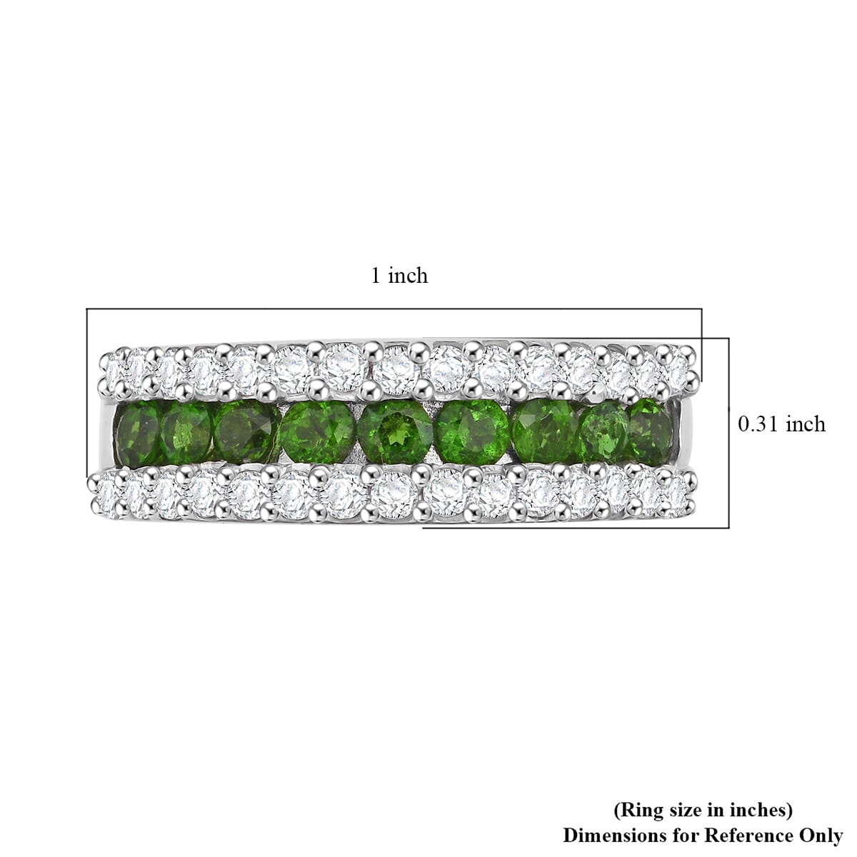 Chrome Diopside and White Zircon 1.50 ctw Half Eternity Ring in Rhodium Over Sterling Silver (Size 7.0) image number 5