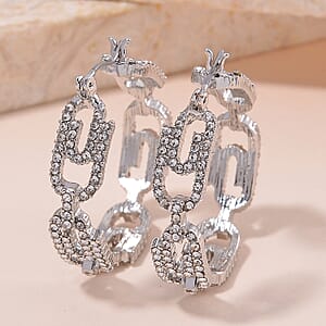 Austrian Crystal Beautiful Paper Clip Hoop Earrings in Silvertone