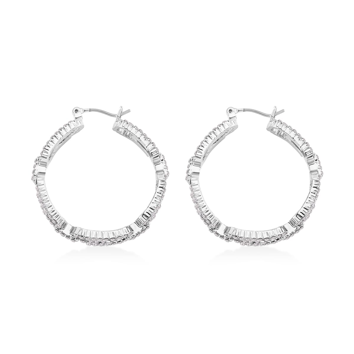 Austrian Crystal Paper Clip Hoop Earrings in Silvertone image number 3