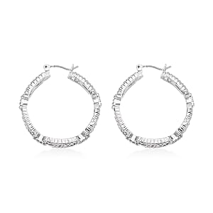 Austrian Crystal Beautiful Paper Clip Hoop Earrings in Silvertone