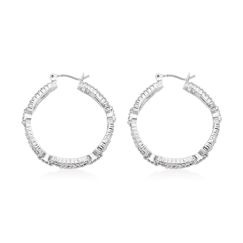 Austrian Crystal Beautiful Paper Clip Hoop Earrings in Silvertone