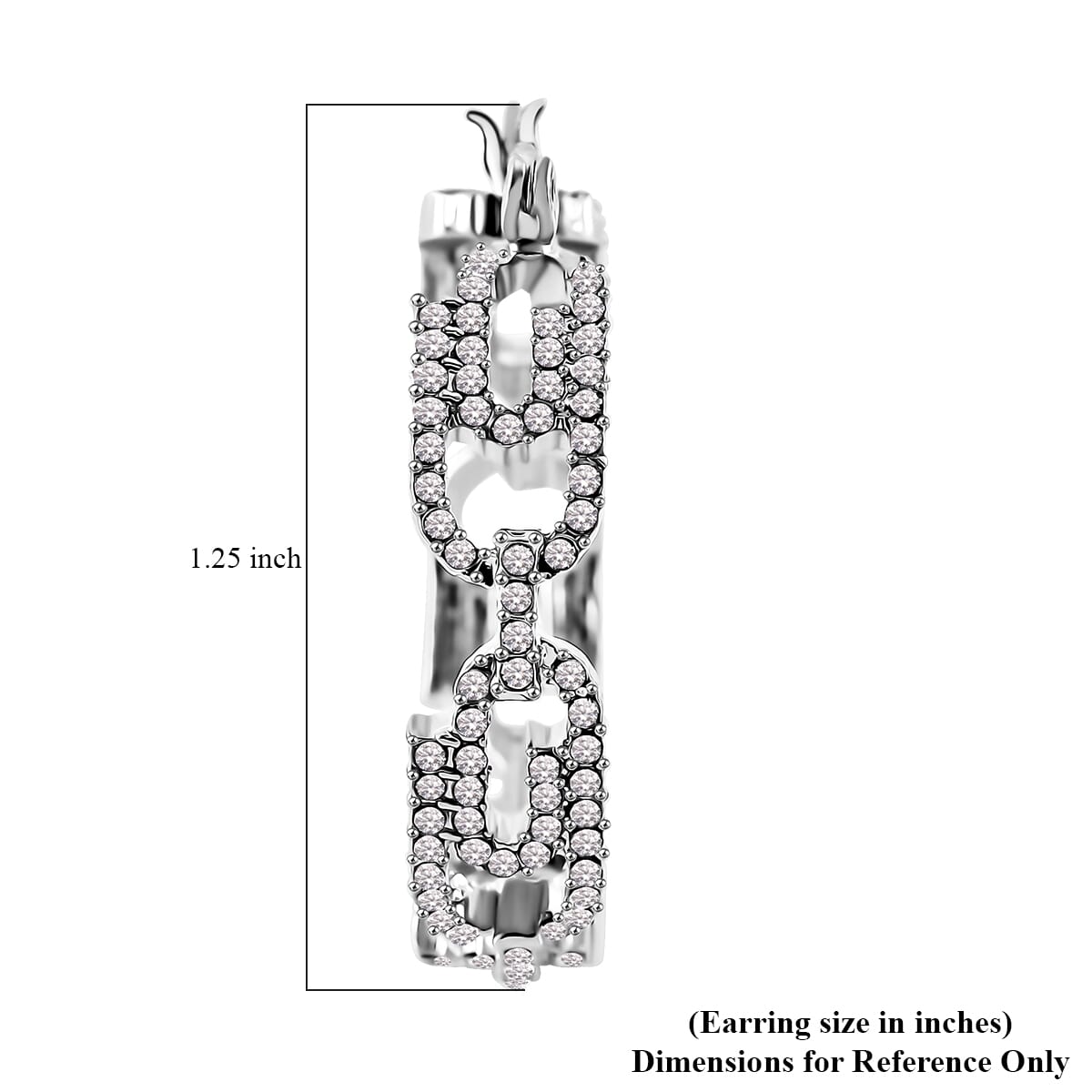 Austrian Crystal Paper Clip Hoop Earrings in Silvertone image number 4