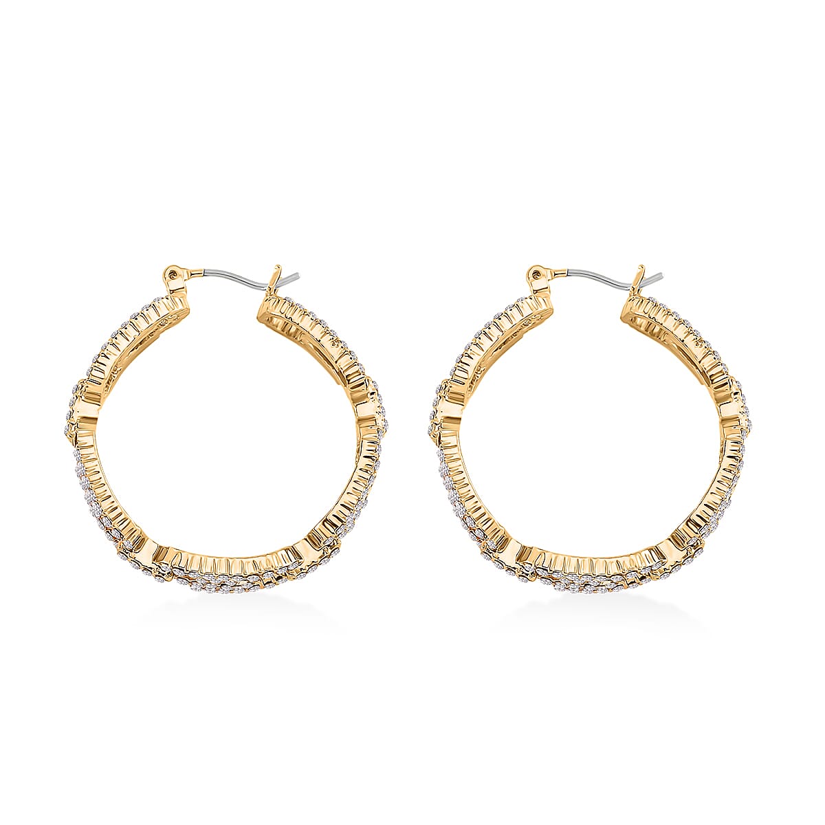 Austrian Crystal Beautiful Paper Clip Hoop Earrings in Goldtone image number 3