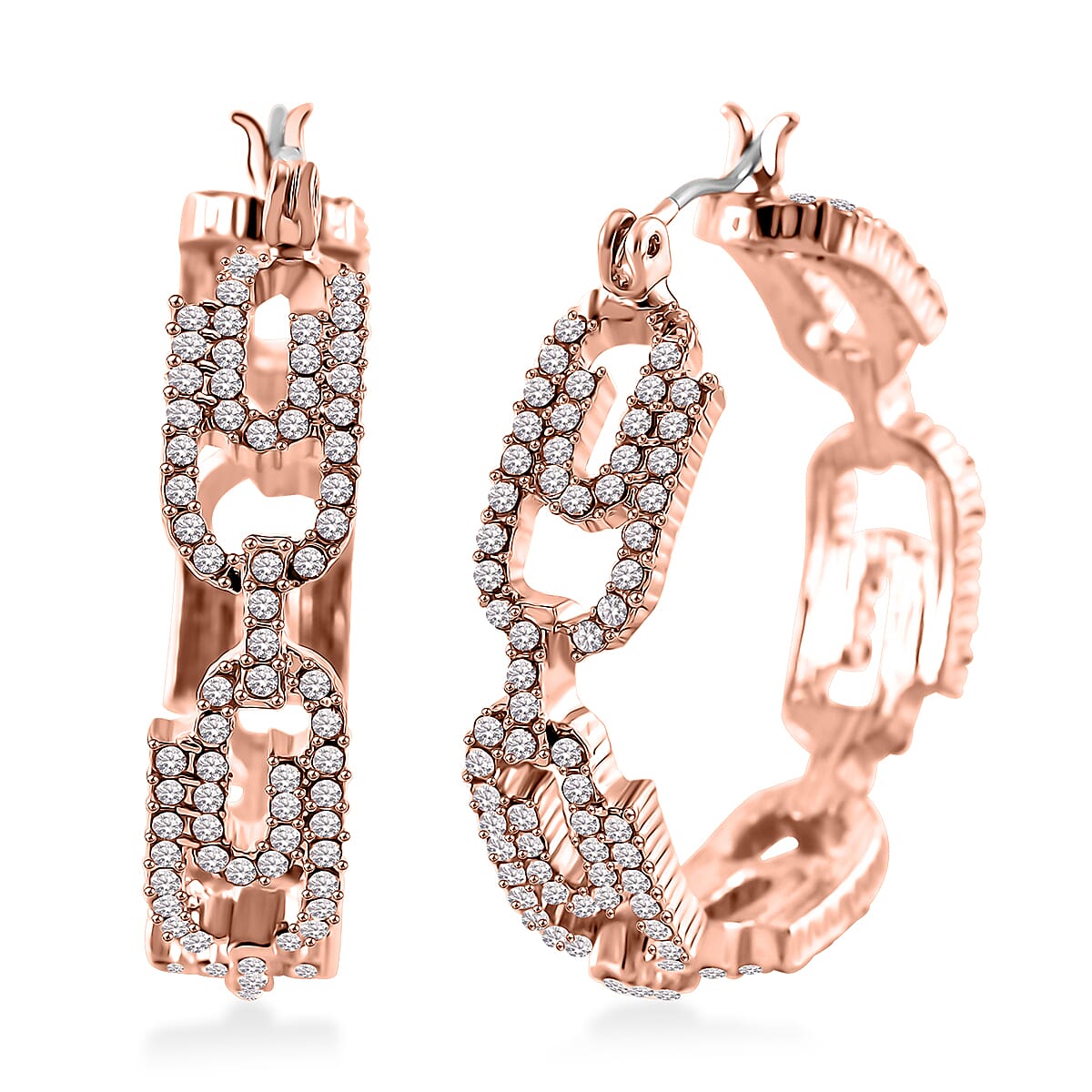 Austrian Crystal Beautiful Paper Clip Hoop Earrings in Rosetone image number 0