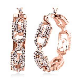 Austrian Crystal Beautiful Paper Clip Hoop Earrings in Rosetone