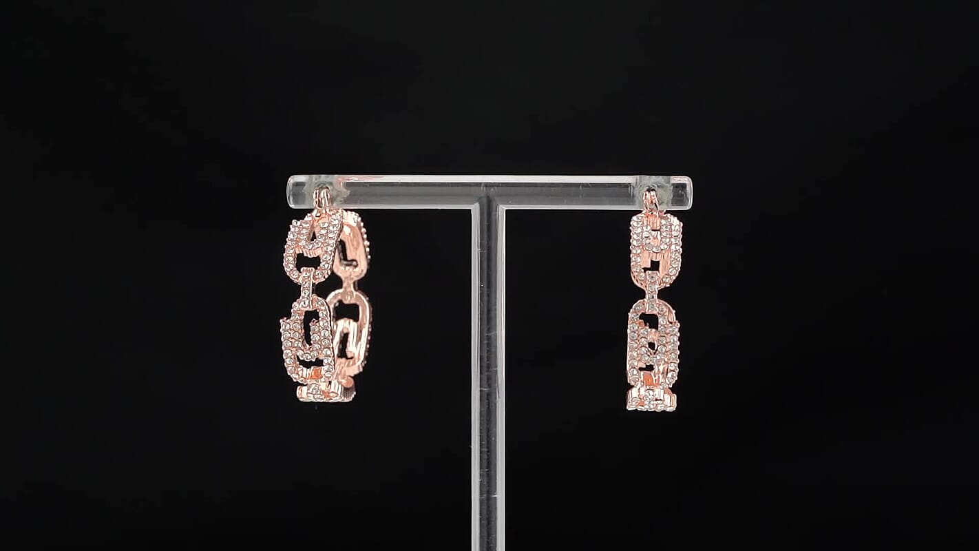Austrian Crystal Paper Clip Hoop Earrings in Silvertone