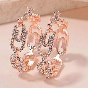 Austrian Crystal Beautiful Paper Clip Hoop Earrings in Rosetone